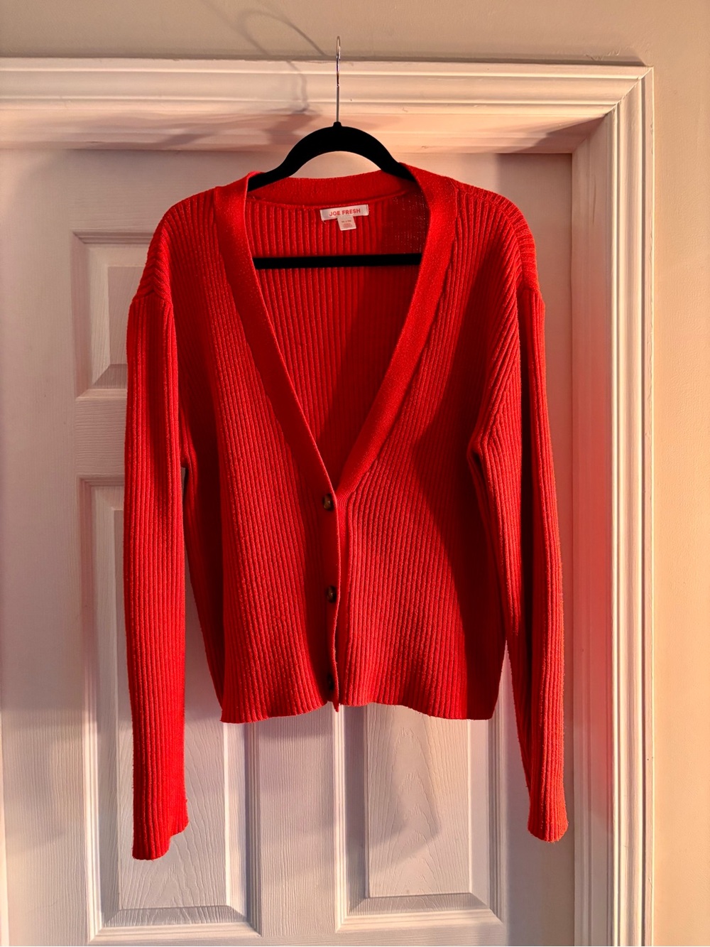Joe Fresh Bright Orange Ribbed V-Neck Cardigan